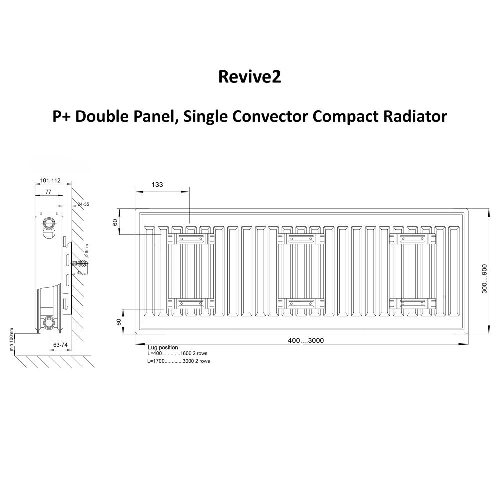 Revive2 500H X 1200L Double Panel, Single Convector P+ Compact