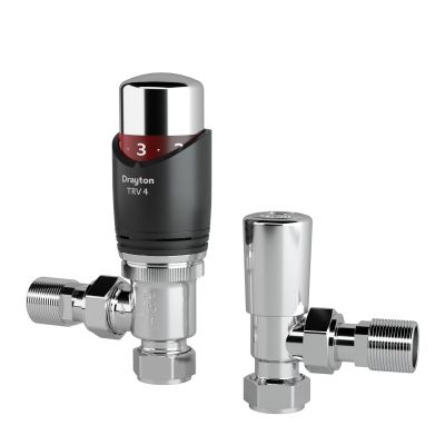 Drayton TRV4 Anthracite 15mm Angled TRV and Chrome Lockshield Valve Pack