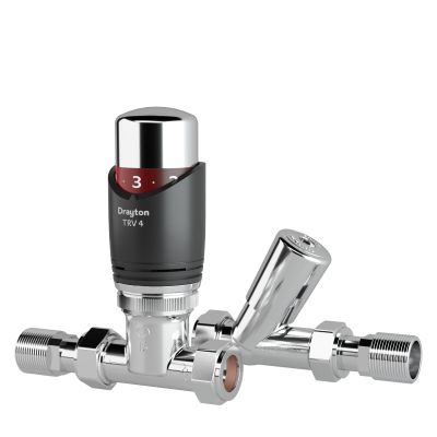 Drayton TRV4 Anthracite 15mm Straight TRV and Chrome Lockshield Valve Pack