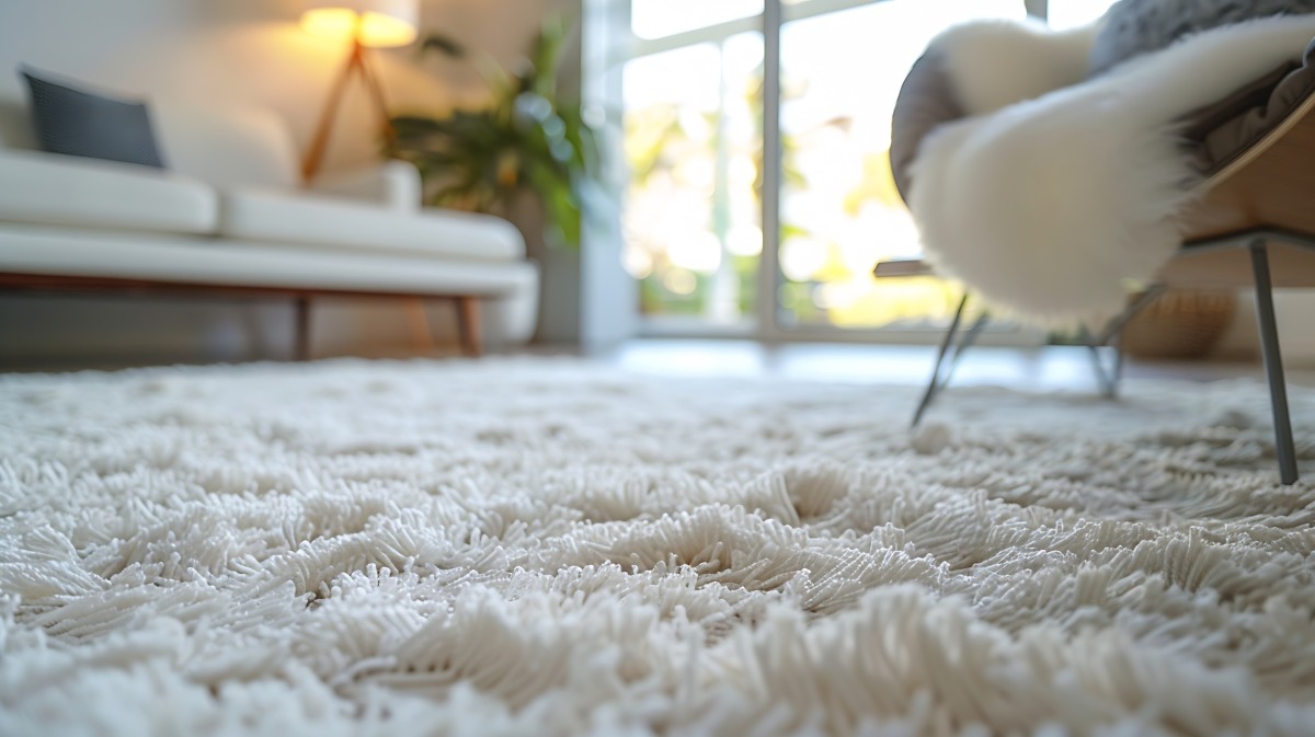 white rug in a living room