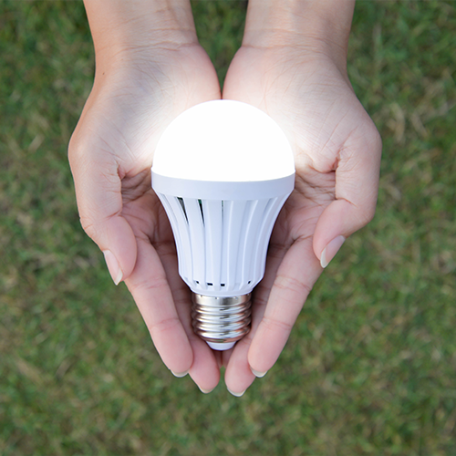 LED lightbulb in female hand