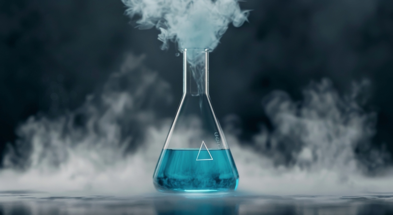 blue coloured chemical on a conical glass flask
