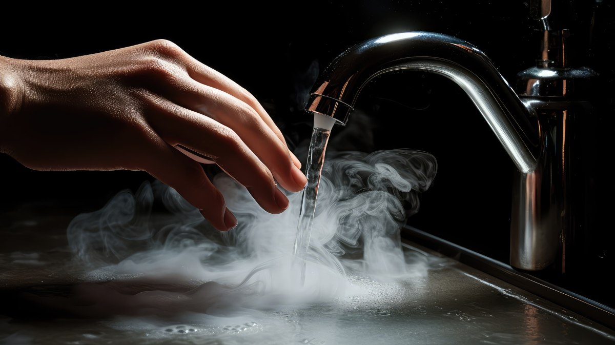 hot water coming out of a faucet